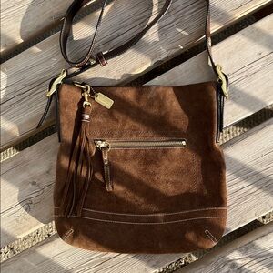 Coach chocolate brown suede crossbody 1419